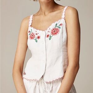 NWT J.Crew Embroidered tank top in linen